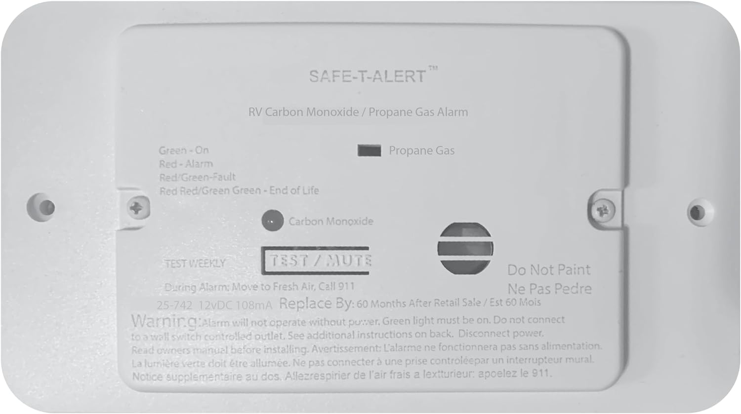 Safe-T-Alert 25742WTTR 25 Series - Dual Propane/LP And Carbon Monoxide Alarm w/Trim Ring-White