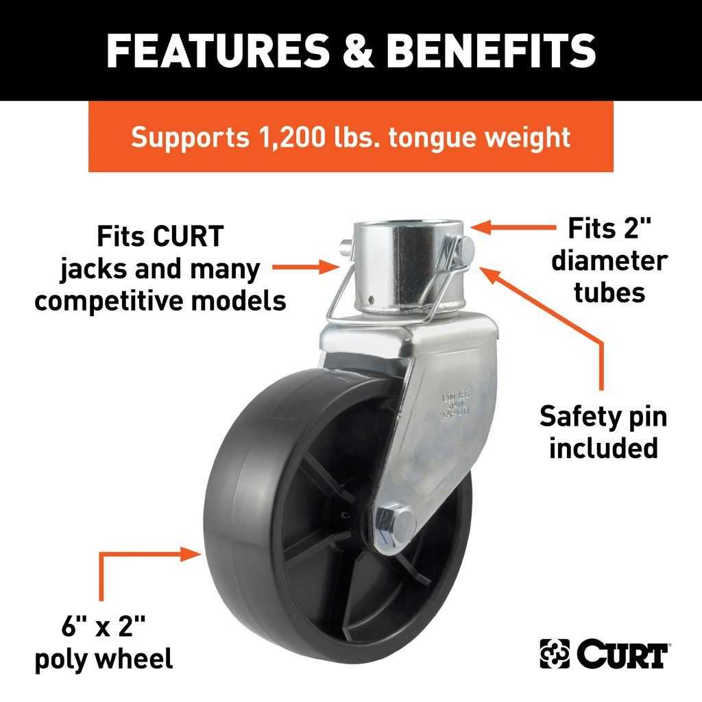 Curt 28276 | 6 Inch Jack Caster Wheel Replacement | 1200Lbs