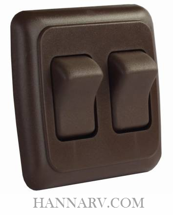 JR Products 12145 Double Rocker Switch Assembly with Bezel - Brown