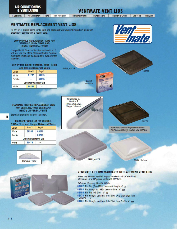 RV Vent Covers Ventmate 69281 White Polycarbonate RV Vent Cover
