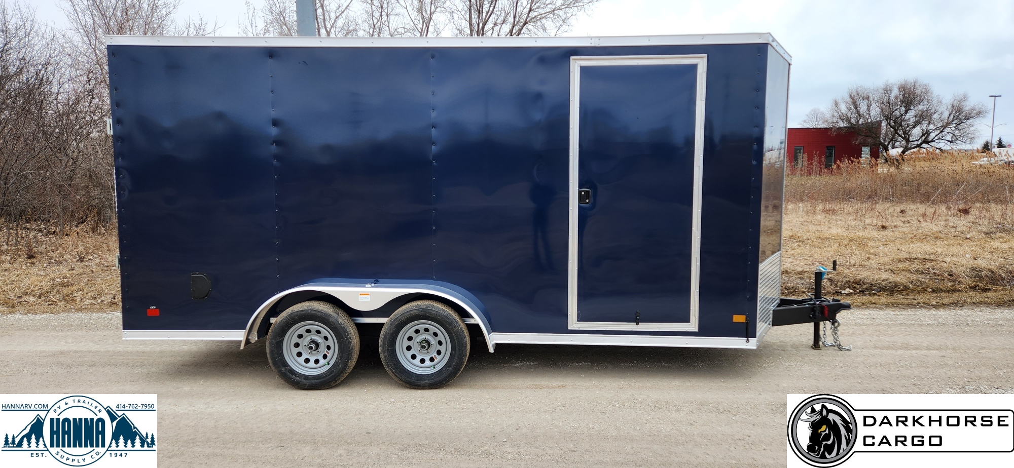 2023 DarkHorse 7X16 Wedge Nose Tandem Axle Steel Cargo Trailer with Ramp Door, 12" Extra Height - 2500 Series - Indigo Blue (113066)