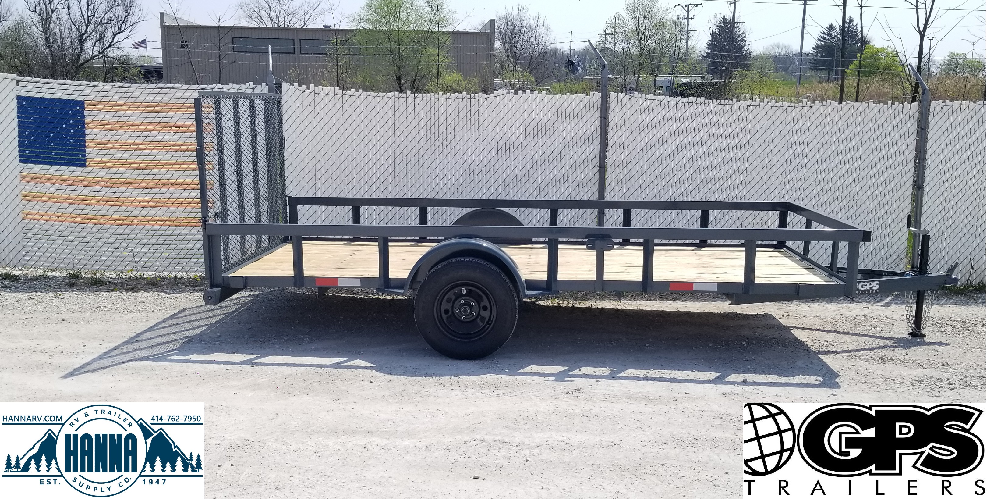 GPS 76in X 14ft Steel Single Axle Trailer With Ramp Gate & High Sides
