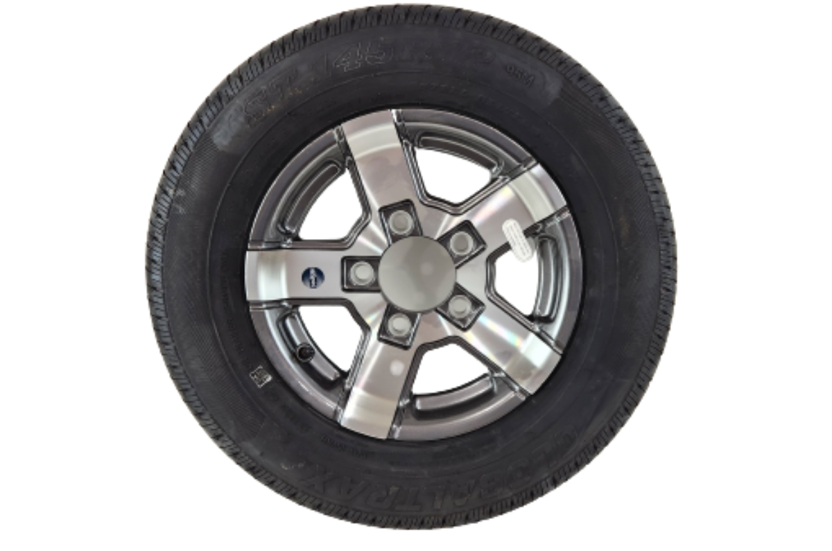 ST145/R12 Triton 10384 Class E Snowmobile Trailer Tire with Aluminum Rim - Single