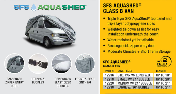 ADCO 12236 SFS Aquashed Class B Van RV Cover Length 18-feet With No Bubble Top
