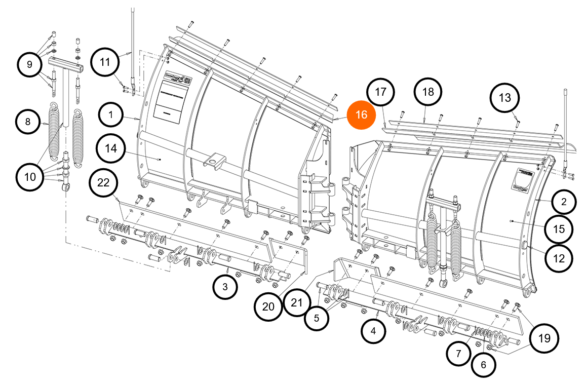 Buyers 16120176 Driver Side Deflector for VX95 Snow Plows - Smooth Polyethylene
