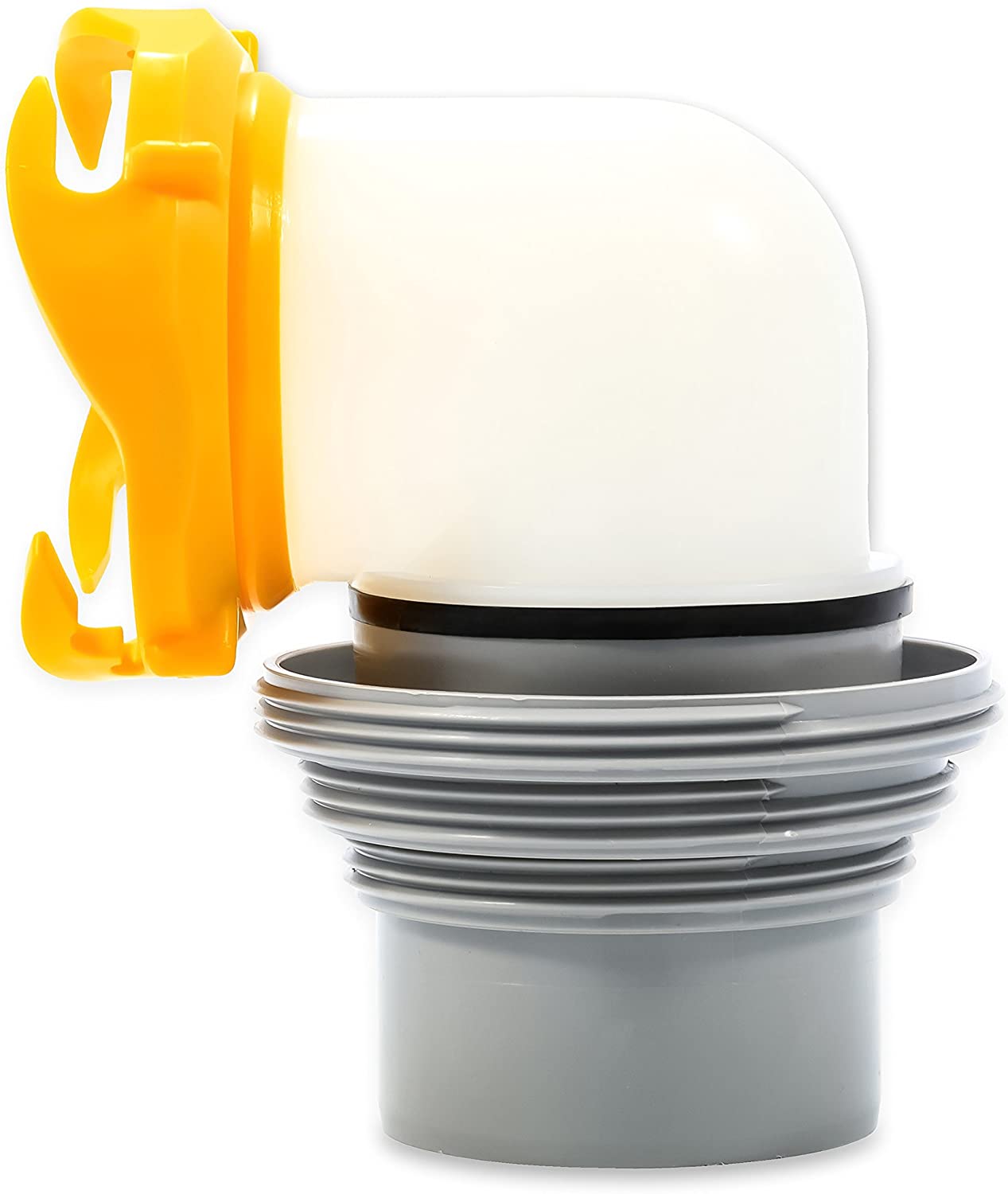 The Camco Revolution 4-in-1 Sewer Adapter with Elbow takes the trouble out of connecting to dump stations. It features a built-in gasket for an odortight connection. Its translucent elbow detaches from the 4-in-1 adapter to fit into a 4 inch RV bumper.