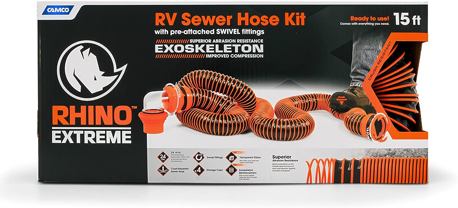 Camco RhinoExtreme 15 Foot RV Sewer Hose Kit Exoskeleton 39861