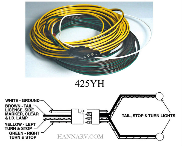 4-Way 30 Foot Molded Rubber Trailer Split Wiring Harness Kit - Trailer and Vehicle Ends - 3430Y