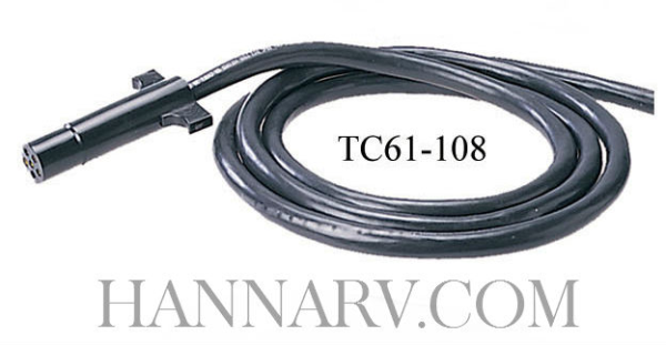6-Pole Round Molded Trailer Wiring Harness - 8 Foot - Trailer End - TC61-108 | Hanna Trailer Supply