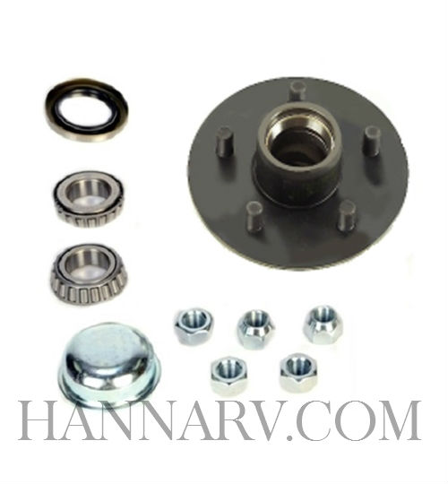 Dexter 8-258BTUC1 Complete Painted Hub Assembly - 5 on 4.5 - 6.5 Inch Hub Flange - L44643 Bearings - Fits BT8 1 Inch Spindle