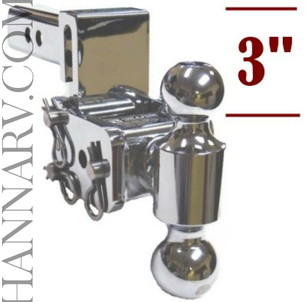B and W TS10033C Chrome Tow and Stow Double Ball Mount - 2 Inch and 2-5/16 Inch Ball - 3 Inch Drop.