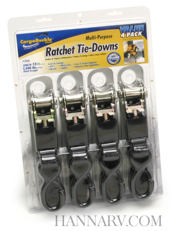 BoatBuckle F12636 1 Inch x 15 Foot Ratchet Tie Downs - 4 Pack