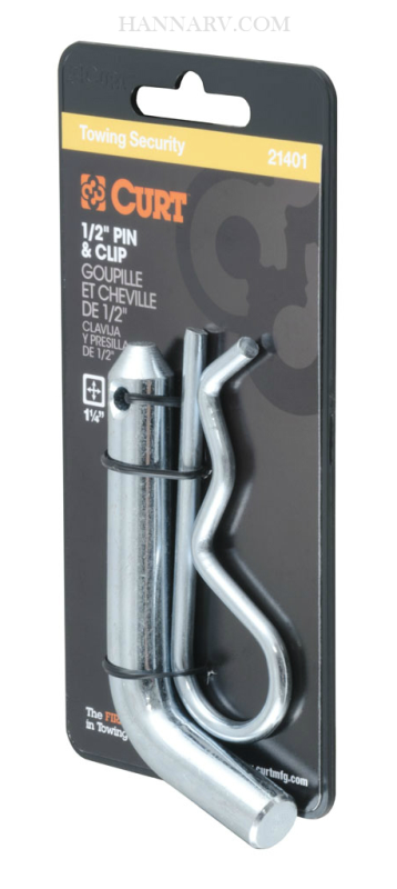 CURT 21401 Zinc Hitch Pin And Clip - 1/2 Inch Diameter - Fits 1-1/4 x 1-1/4 Inch Receiver Tube Openi