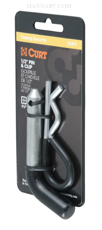 CURT 21411 Zinc Hitch Pin And Clip With Vinyl Coated Handle - 1/2 Inch Diameter - Fits 1-1/4 x 1-1/4