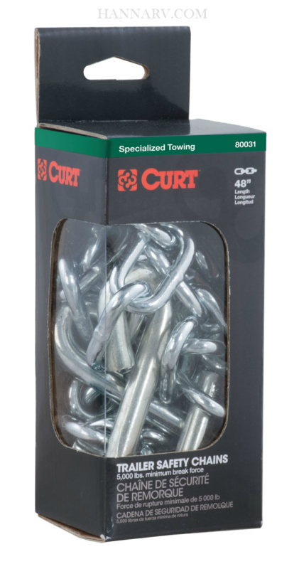 CURT 80031 Safety Chain With S-Hook - Minimum Break Force 5000 Lbs - Total Length 48 Inches