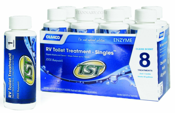 Camco 41501 TST Blue Enzyme RV Toilet Treatment Singles - Pack of 8 - 4 Oz Bottles