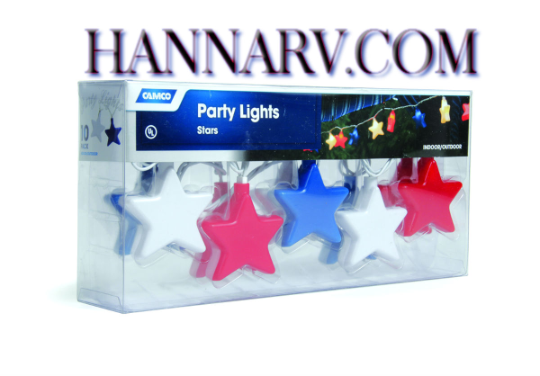 Camco 42656 RV Trailer Camper Patriotic Stars Party Lights - Set of 10