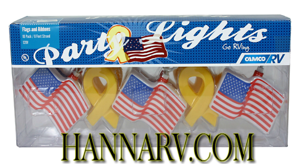 Camco 42657 USA Flags and Yellow Ribbons Party Lights - Set of 10