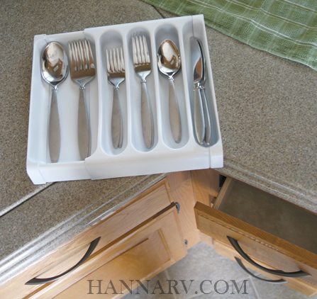 Camco 43503 Adjustable Cutlery Tray - White
