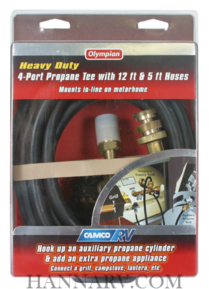 Camco | 59123 | 4-Port Brass Propane Tee With 5 and 12 Foot Hose