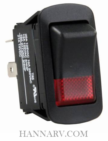 JR Products 13815 SPST On-Off Switch - Black with Red Illuminated Lens - 12V