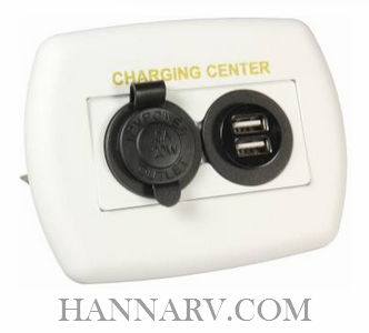 JR Products 15085 12 Volt / USB Charging Center - White
