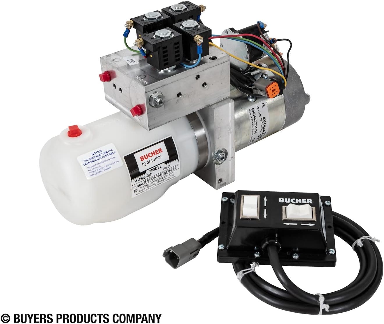 Buyers PU3593 Hydraulic 4-Way/3-Way Valve 12 Volt DC Plow Power Unit - 1.3 Quart Reservoir