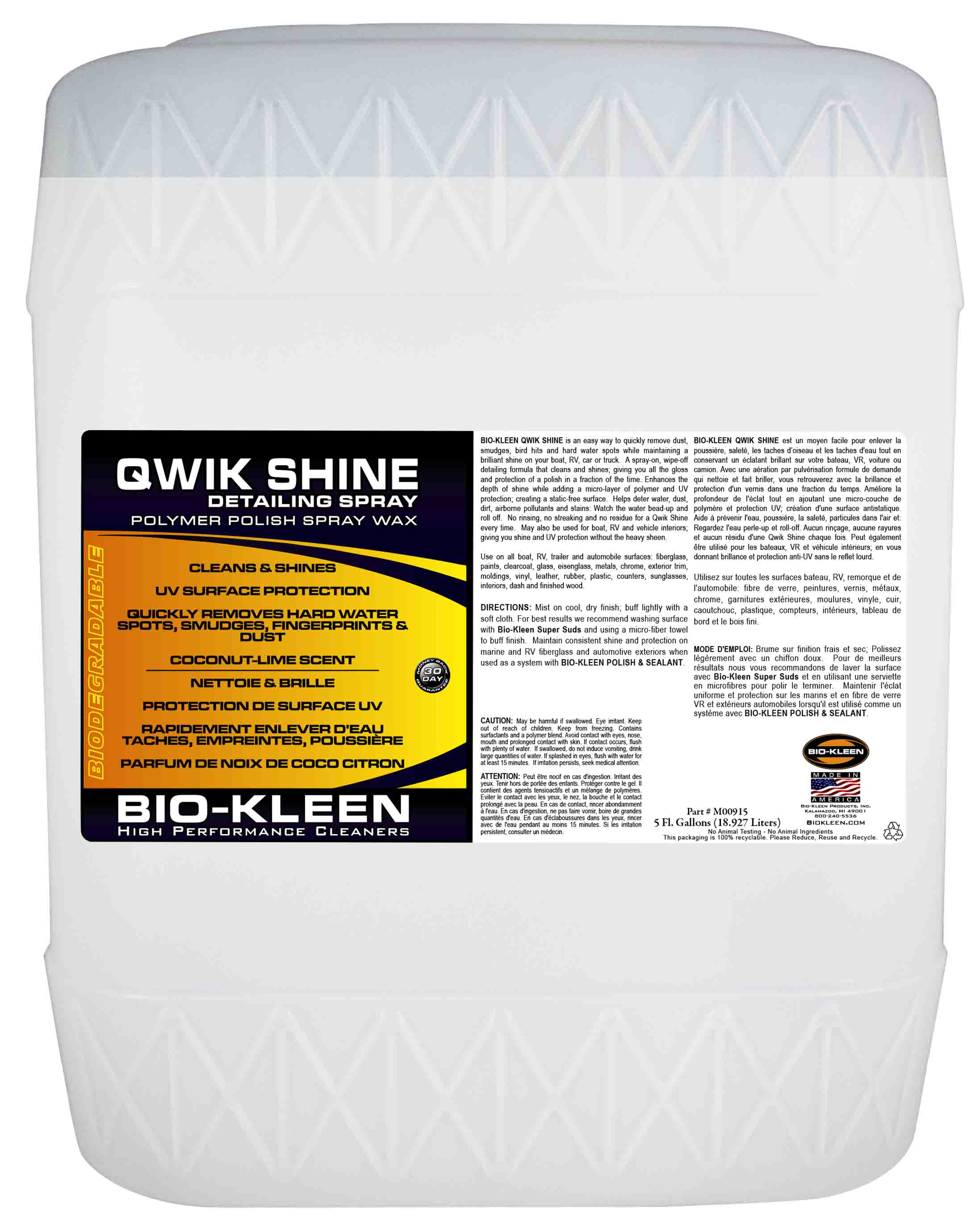 Bio-Kleen M00915 Qwik Shine Spray Wax - 5 Gallons