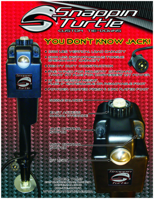 Snappin Turtle V4655 3500 Pound Power Tongue Jack with 7 Way RV Plug