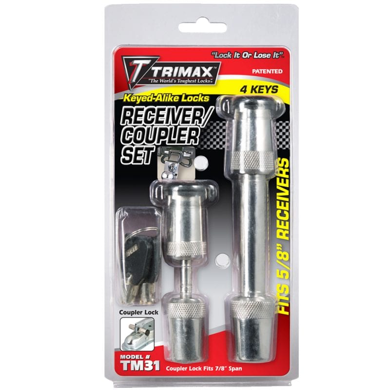 Trimax TM31 5/8 Inch Keyed-Alike Trailer Hitch and Coupler Lock Set RV Trailer Camper