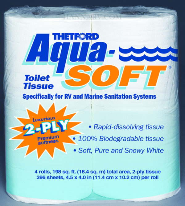 Thetford 03300 Aqua Soft 2 Ply Toilet Tissue - 4 Roll Pack