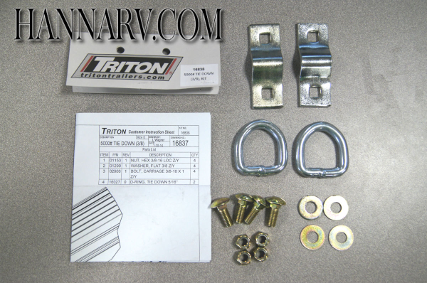 Triton 16838 AUT Series Trailer D-Ring Tie Down Kit - Fits 3/8