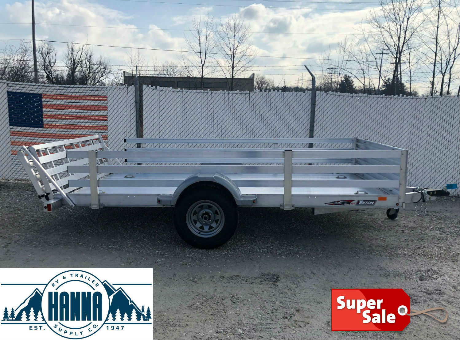 Triton AUT1272 6 X 12 All Aluminum Utility Trailer with BiFold Ramp, Aluminum Stake Sides