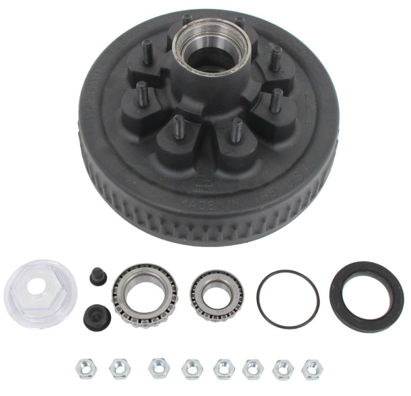 Dexter 8-219-9UC3-A Oil Bath Hub and Drum Assembly for 5,200 lb to 7,000 lb Axles - 8 on 6-1/2 - 12 Inch x 2 Inch Drum