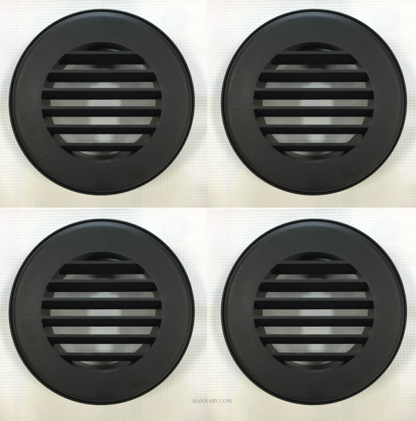 Round RV Furnace Wall Register Vent | Black | 4 Pack | Hanna Trailer Supply