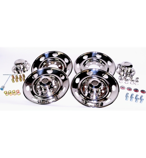 Phoenix USA NDT165 16" Dual Tandem Trailer Wheel Simulator Set - Polished Stainless, 8 Lug