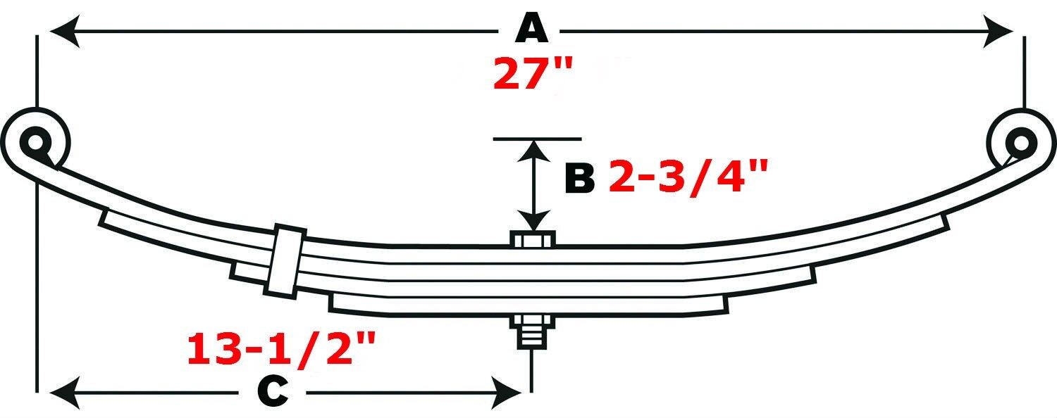 PR427 Double Eye 4 Leaf Spring for 3000 lb Trailer Axles - 27 Inches Long - 2 Pack