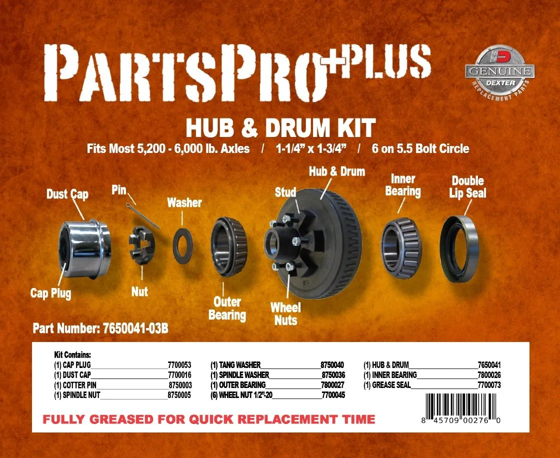 Pregreased Hub and Drum Kit for 5,200 to 6,000 Lb Axles - 6 on 5.5 - 25580 Inner / 15123 Outer Bearings