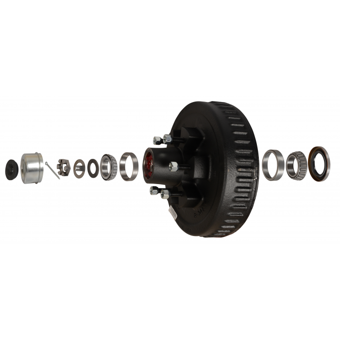 Pregreased Hub and Drum Kit for 5,200 to 6,000 Lb Axles - 6 on 5.5 - 25580 Inner / 15123 Outer Bearings