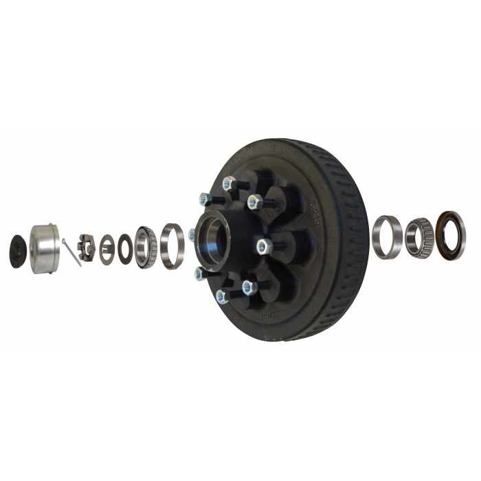 Pregreased Hub and Drum Kit for 6000 to 7000 Lb Axles - 8 on 6.5 - 25580 Inner / 14125A Outer Bearings