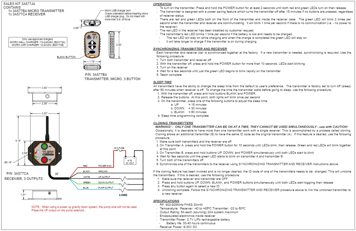 Wiring Schematics for TUFF 2 Button Wireless Remote Kit