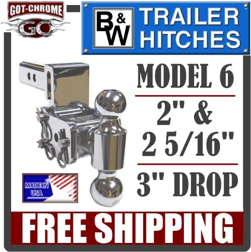 B and W TS10033C Chrome Tow and Stow Double Ball Mount - 2 Inch and 2-5/16 Inch Ball - 3 Inch Drop.
