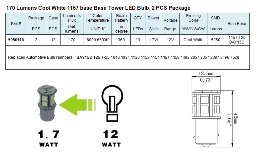 12 Volt Light Bulb Chart