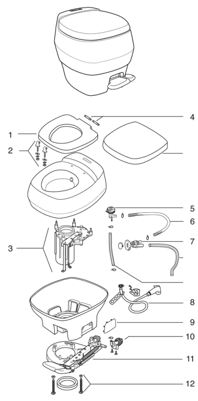 Thetford Aqua Aurora RV Toilet Repair Parts Diagram