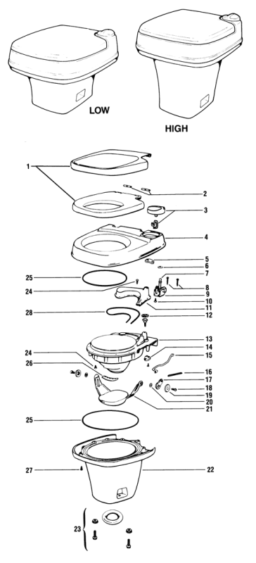 Thetford Aqua Magic III RV Toilet Repair Parts Diagram