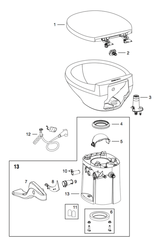 Thetford Aqua Magic Residence RV Toilet Repair Parts Diagram