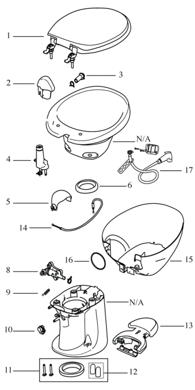 Thetford Aqua Magic Style Lite RV Toilet Repair Parts Diagram