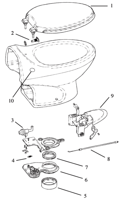 Thetford Aria Classic RV Toilet Repair Parts Diagram